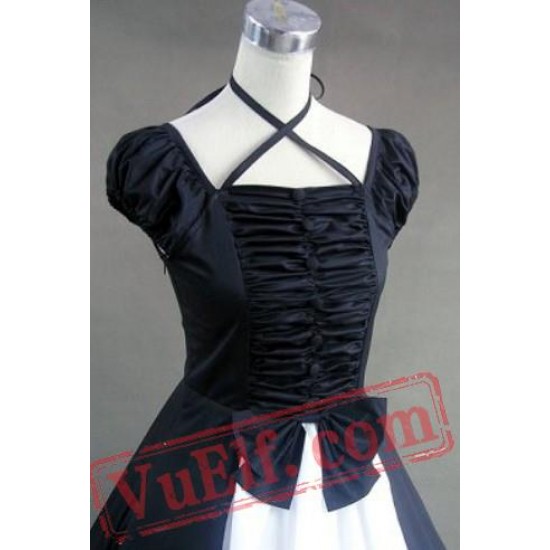 Black White Cap Sleeve Gothic Lolita Wedding Prom Dress