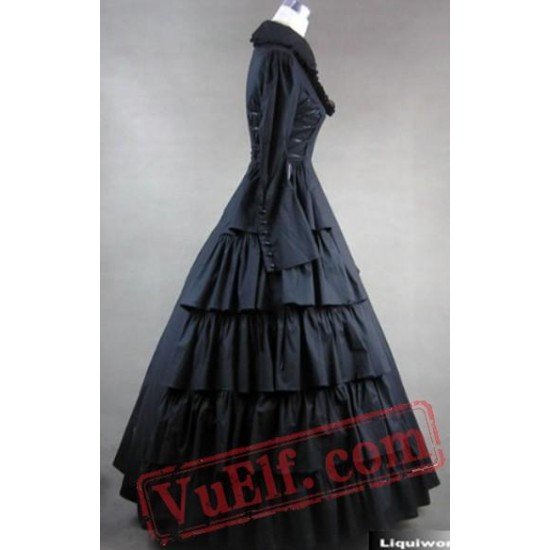 Black Long Sleeve Winter Victorian Gothic Wedding Dress