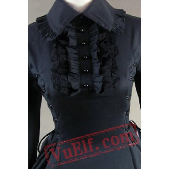 Black Long Sleeve Winter Victorian Gothic Wedding Dress