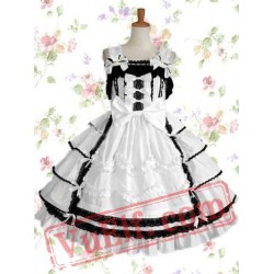 Black And White Sleeveless Bandage Cotton Gothic Lolita Dress