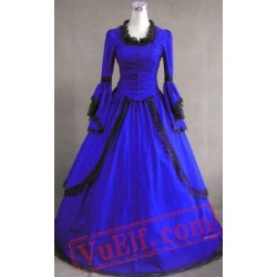 Blue Long Sleeve Winter Colonial Goth Wedding Dress