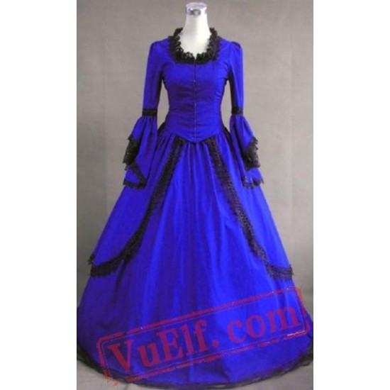 Blue Long Sleeve Winter Colonial Goth Wedding Dress