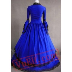 Blue Long Sleeve Winter Colonial Goth Wedding Dress