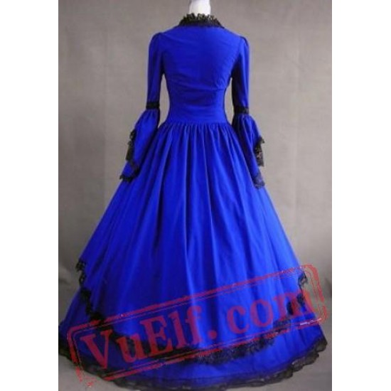 Blue Long Sleeve Winter Colonial Goth Wedding Dress