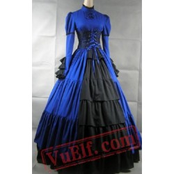 Blue Long Sleeve Corset Medieval Goth Wedding Dress