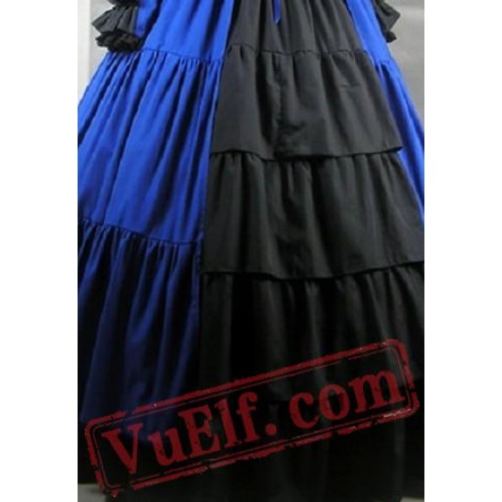 Blue Long Sleeve Corset Medieval Goth Wedding Dress