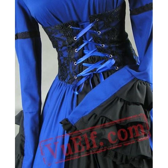 Blue Long Sleeve Corset Medieval Goth Wedding Dress