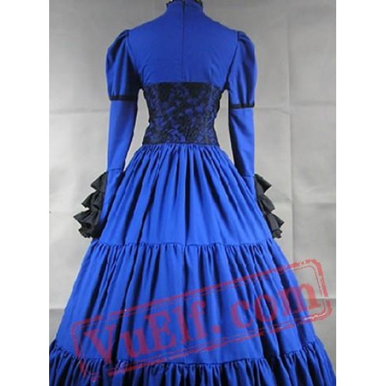 Blue Long Sleeve Corset Medieval Goth Wedding Dress