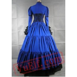 Blue Long Sleeve Corset Medieval Goth Wedding Dress