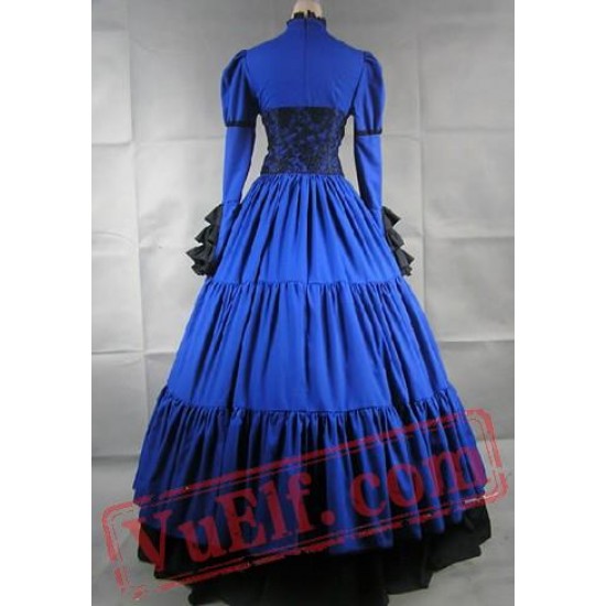 Blue Long Sleeve Corset Medieval Goth Wedding Dress