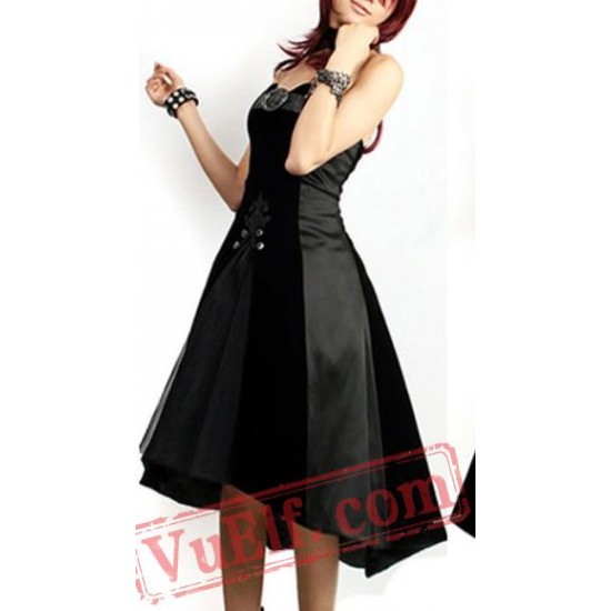 Black Strapless Corset Punk Gothic Prom Dress
