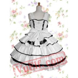 Black And White Sleeveless Bandage Cotton Gothic Lolita Dress