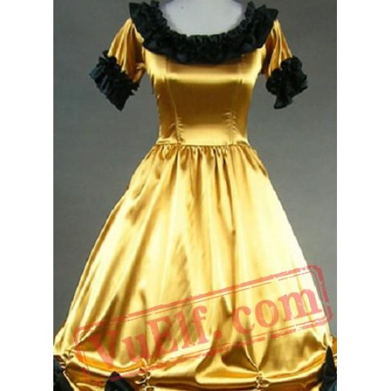 Gold Short Sleeve Gothic Medieval Renaissance Wedding Prom Dress