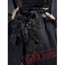 Long Black Gold High Waisted Goth Corset Wedding Dress