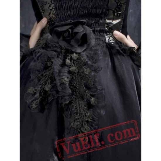 Long Black Gold High Waisted Goth Corset Wedding Dress