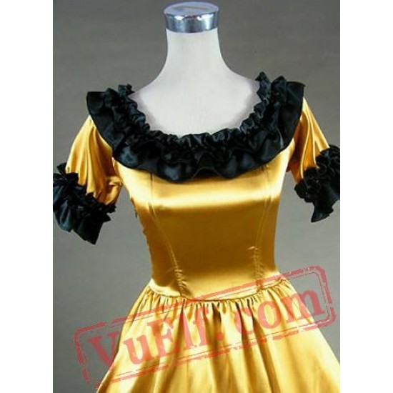 Gold Short Sleeve Gothic Medieval Renaissance Wedding Prom Dress