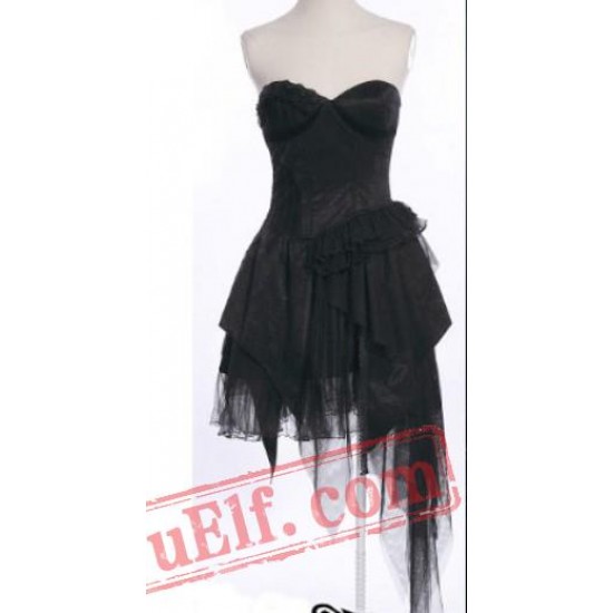 Black Strapless Gothic Cocktail Party Dress