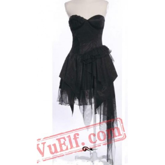 Black Strapless Gothic Cocktail Party Dress