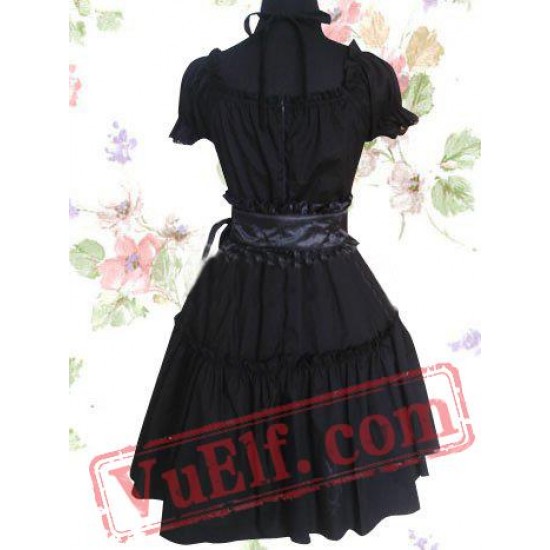 Gothic Black Short Sleeves Pleated Cotton Lolita Dress