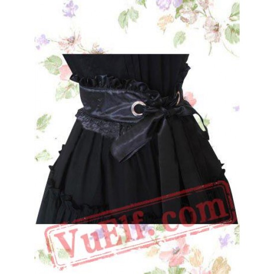 Gothic Black Short Sleeves Pleated Cotton Lolita Dress