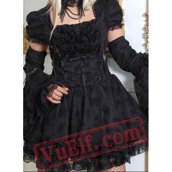 Little Black Short Sleeve Goth Wedding Prom Party Dress