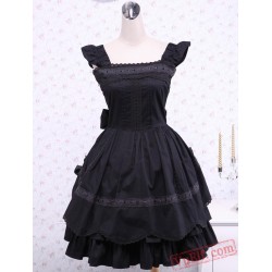 Black Bows Ruffles Cotton Gothic Lolita Dress