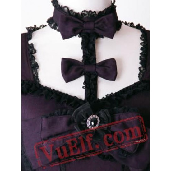 Purple Punk Gothic Lolita Long Sleeve Short Wedding Party Dress