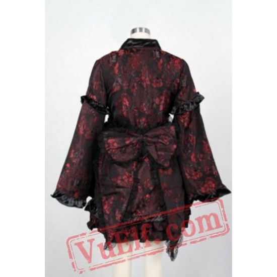 Red Floral Gothic Geisha Cosplay Prom Dress