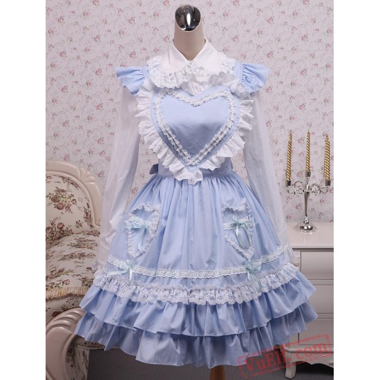 Cotton White Lolita Blouse And Blue Sweet Lolita Skirt
