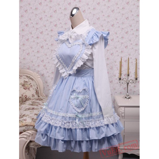 Cotton White Lolita Blouse And Blue Sweet Lolita Skirt