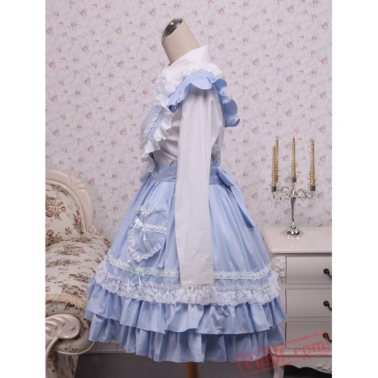 Cotton White Lolita Blouse And Blue Sweet Lolita Skirt