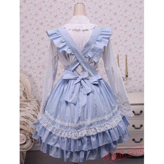 Cotton White Lolita Blouse And Blue Sweet Lolita Skirt