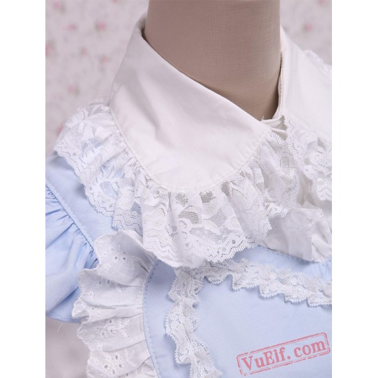 Cotton White Lolita Blouse And Blue Sweet Lolita Skirt