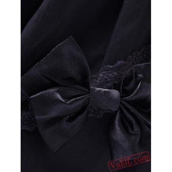 Black Bows Ruffles Cotton Gothic Lolita Dress