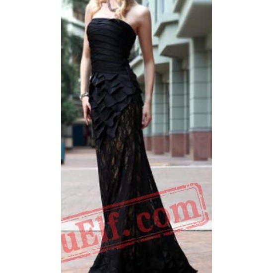 Sexy Black Strapless Flapper Fitted Gothic Prom Evening Dress