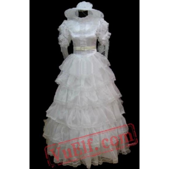 White Short Sleeve Lace Gothic Lolita Wedding Dress