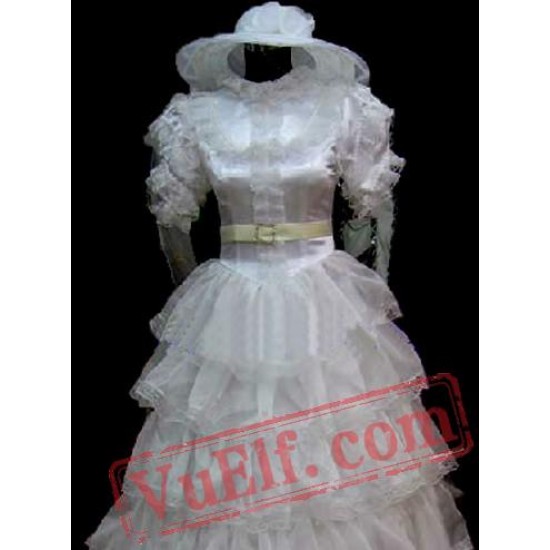 White Short Sleeve Lace Gothic Lolita Wedding Dress