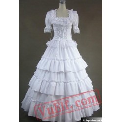 White Short Sleeve Victorian Gothic Lolita Wedding Prom Dress