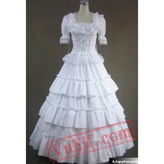 White Short Sleeve Victorian Gothic Lolita Wedding Prom Dress