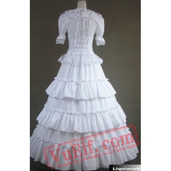 White Short Sleeve Victorian Gothic Lolita Wedding Prom Dress