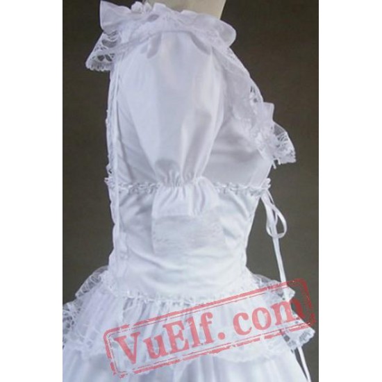 White Short Sleeve Victorian Gothic Lolita Wedding Prom Dress