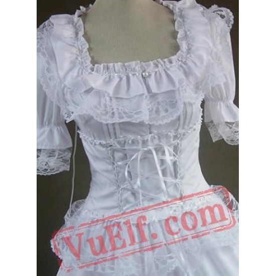 White Short Sleeve Victorian Gothic Lolita Wedding Prom Dress