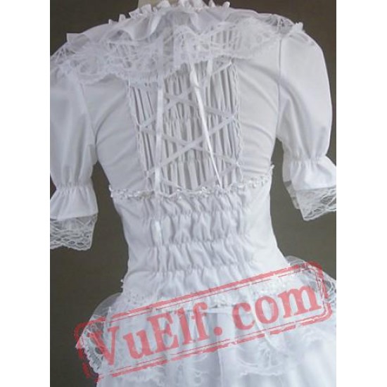 White Short Sleeve Victorian Gothic Lolita Wedding Prom Dress