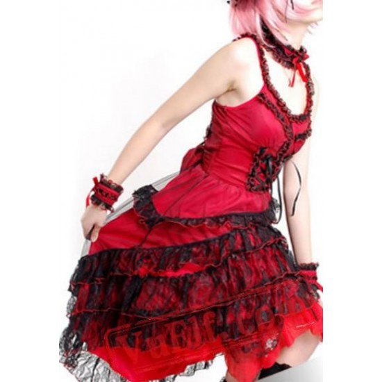 Sexy Red Spaghetti Gothic Fringe Cocktail Dress