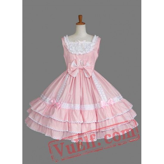 Cute Multi layer Pink Bow Cotton Sweet Lolita Dress