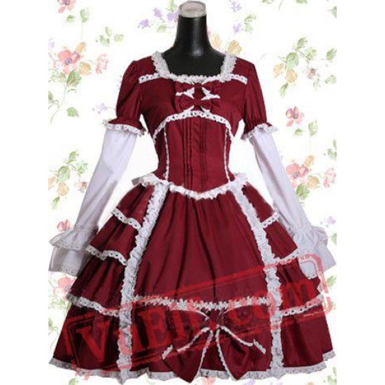 Dark Red Cotton Sweet Lolita Dress