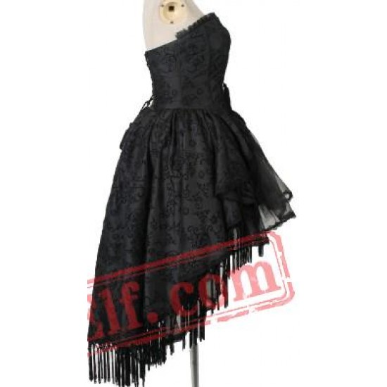 Victorian Gothic Strapless Wedding Cocktail Party Dress