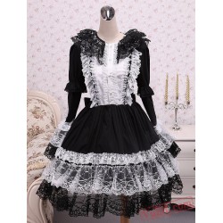 Gothic Black Long Sleeves Cotton Lolita Dress