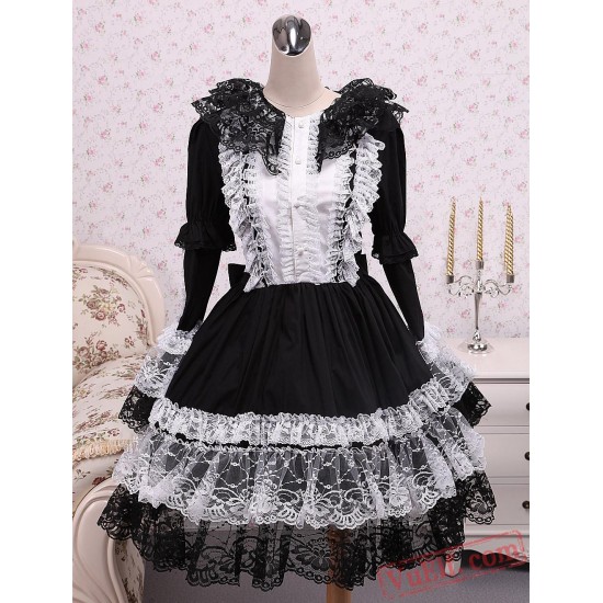 Gothic Black Long Sleeves Cotton Lolita Dress