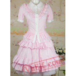 Cotton Pink Sweet Lolita Blouse And Skirt